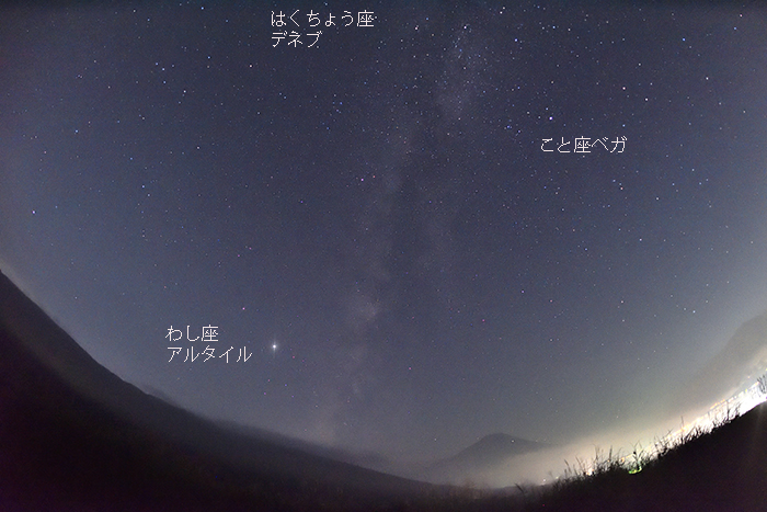 夏の大三角形と富士山