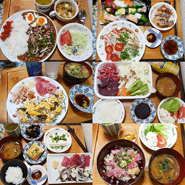 最初はある素材、スーパーマーケットで仕入れた生魚などを食べていた