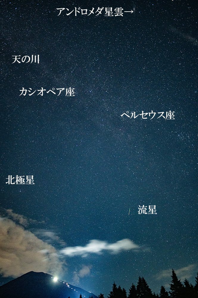 西臼塚からの午前1時57分（2時）の空と流星