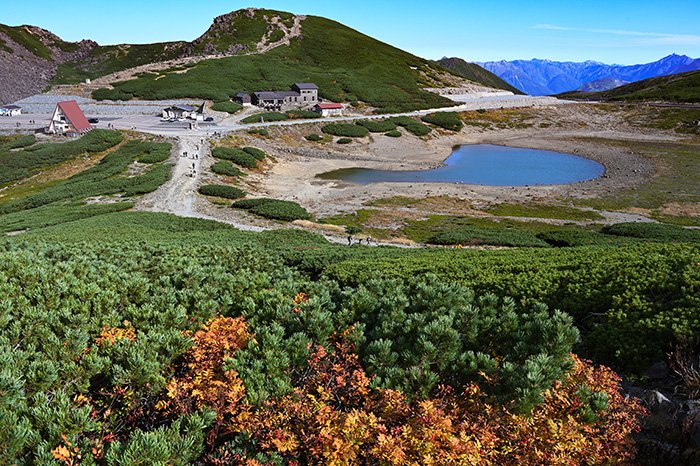 ナナカマドの紅葉と鶴ケ池