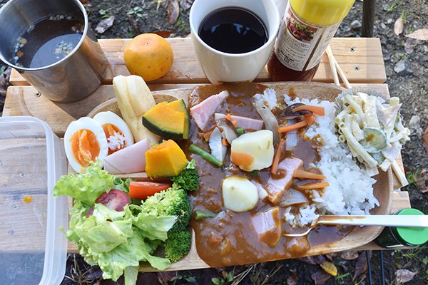 カレールーがジャンボすぎました。自作のサラダを盛り付けます