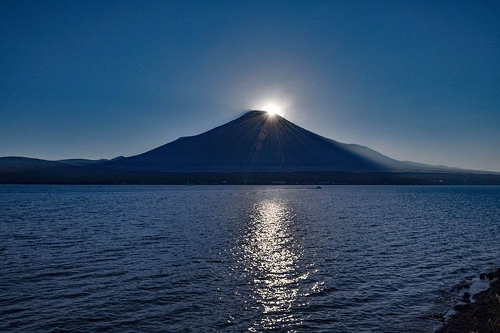 ダイヤモンド富士　頂上右側への日の入りとなりました