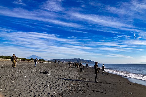 海岸には釣り師とバードウォッチャーが